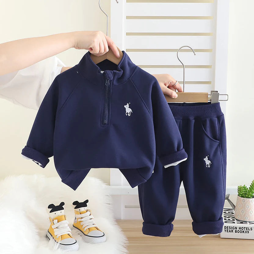 Boys' Suit New Children's Baby Clothes Children's Spring and Autumn Stand Collar Pullover Hoodie Two-piece Set