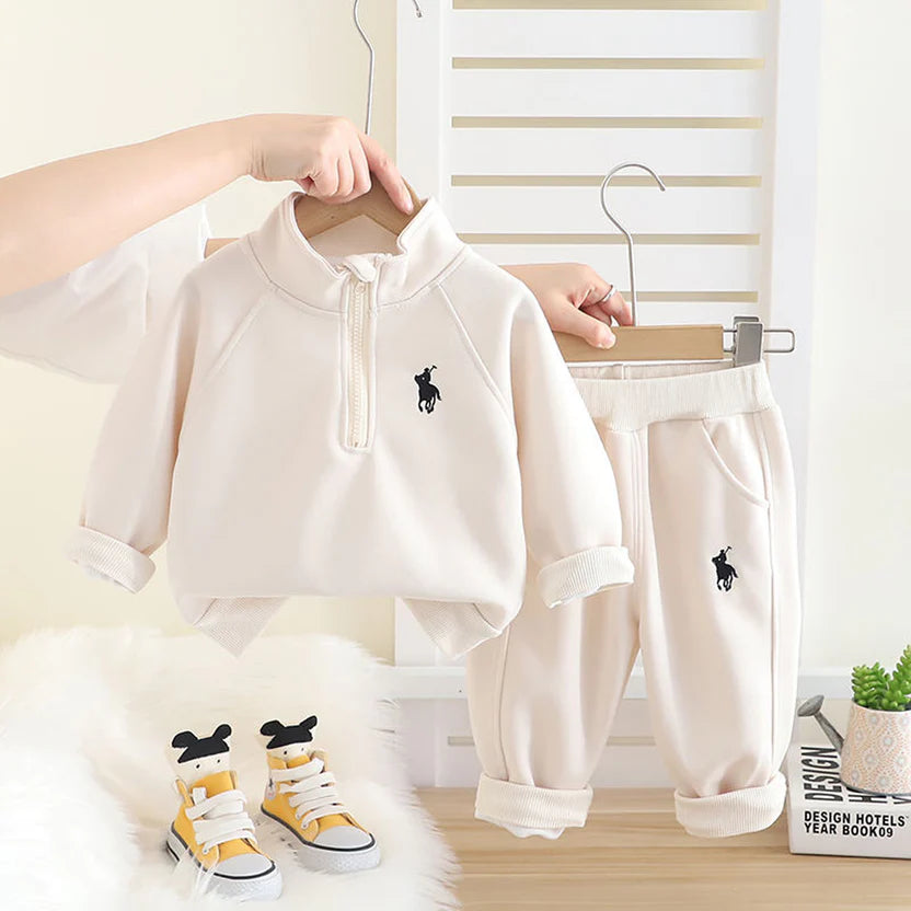 Boys' Suit New Children's Baby Clothes Children's Spring and Autumn Stand Collar Pullover Hoodie Two-piece Set