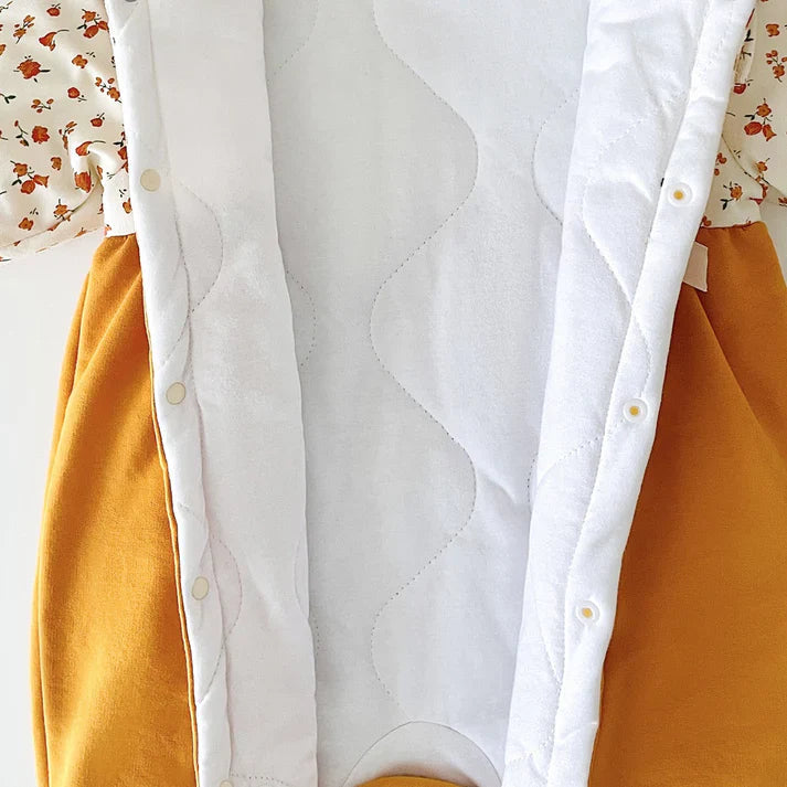 Baby Girl Ditsy Flower Pattern False Design Thickened Thermal Jumpsuit